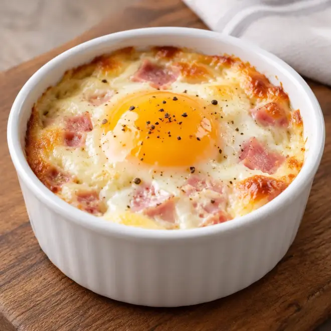 Œufs cocotte recette au jambon et fromage