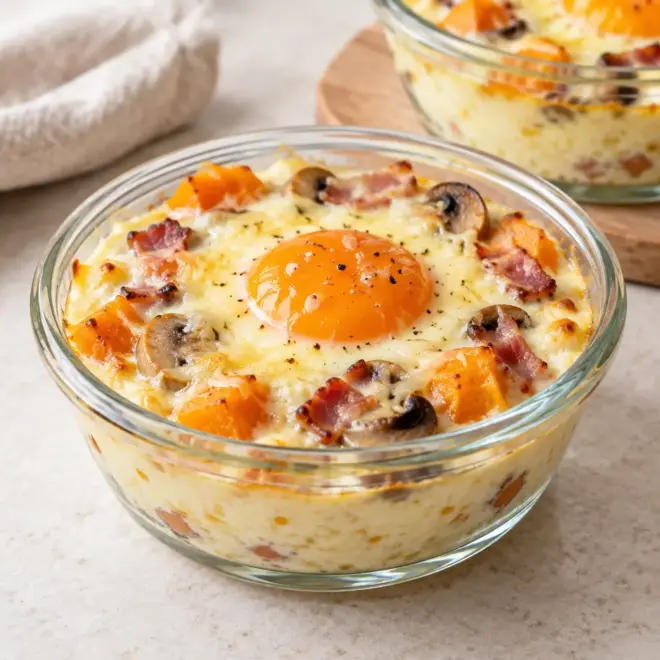 Œufs cocotte recette au potimarron et lardons