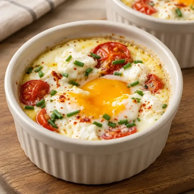 Œufs cocotte au chèvre, crémeux et coulants