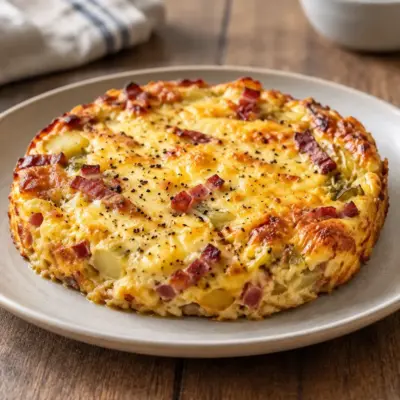 Omelette pommes de terre au jambon gratinée