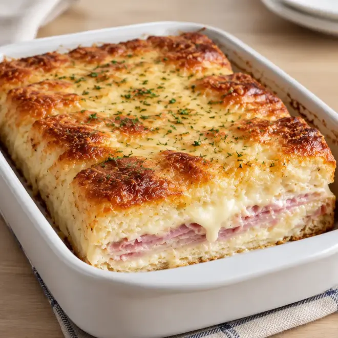 Pain de mie gratiné au jambon et au fromage