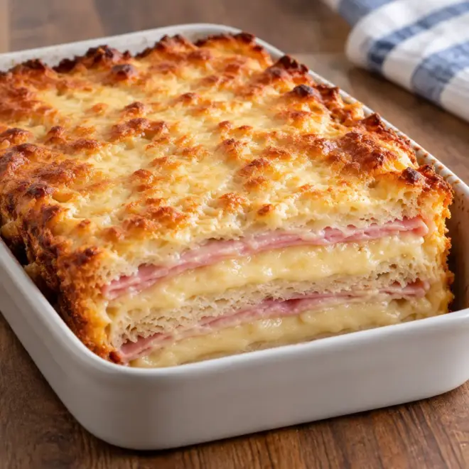 Pain perdu jambon-fromage, moelleux et bien gratiné