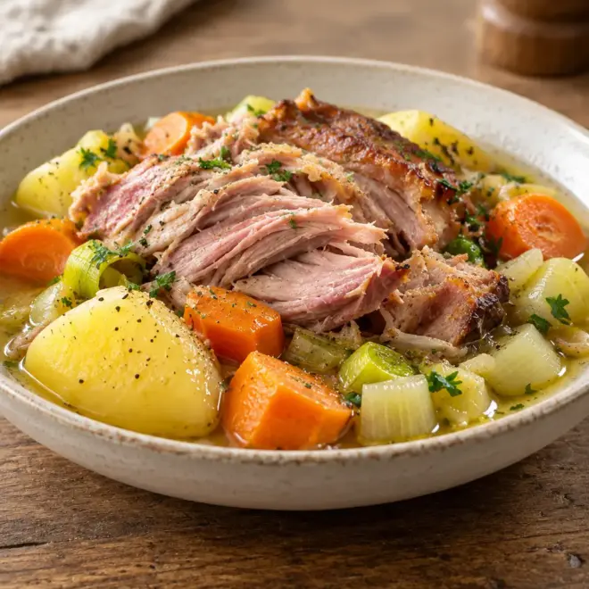 Palette de porc braisée, fondante et dorée