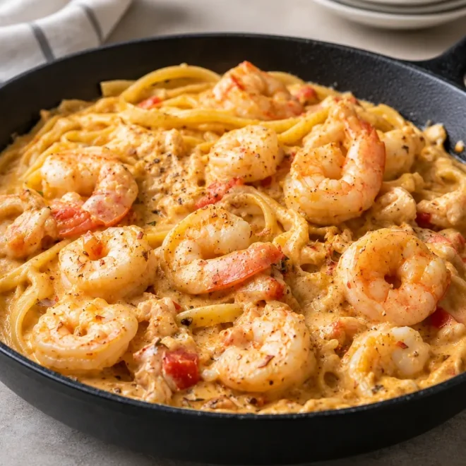 Pâtes aux crevettes : recette cajun crémeuse