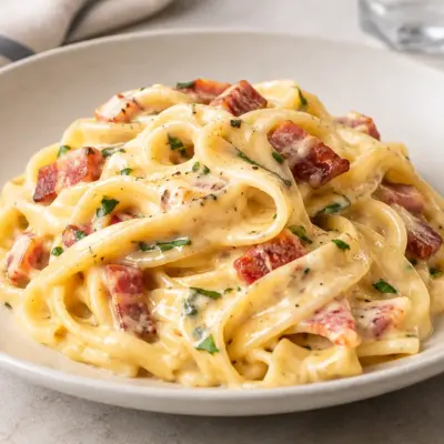 Pâtes crémeuses au bacon faciles et fondantes