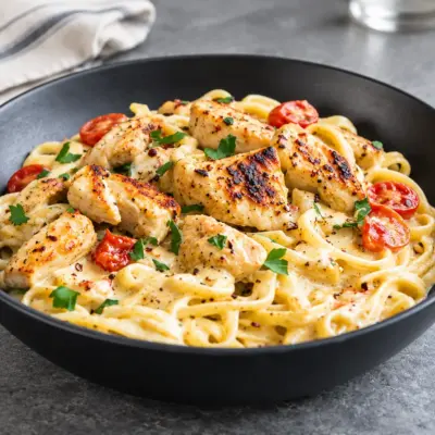 Pâtes crémeuses au poulet et tomates faciles