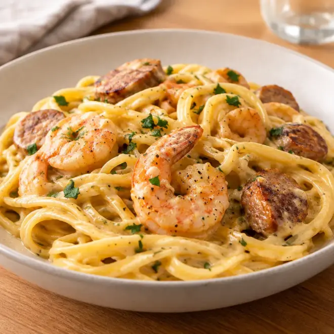 Pâtes crémeuses aux crevettes, recette facile