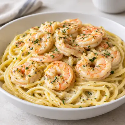 Pâtes crémeuses aux crevettes faciles
