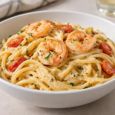 Pâtes crémeuses aux crevettes faciles
