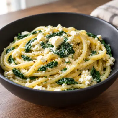 Pâtes crémeuses aux épinards et feta faciles