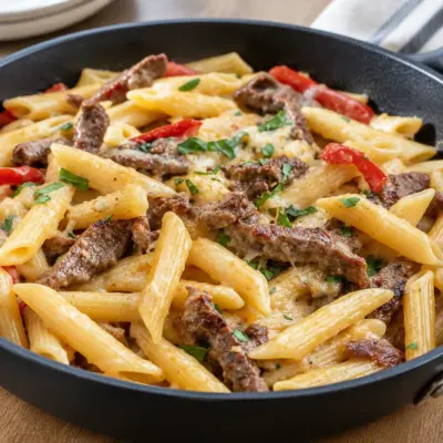 Pâtes Philly Cheesesteak faciles et crémeuses