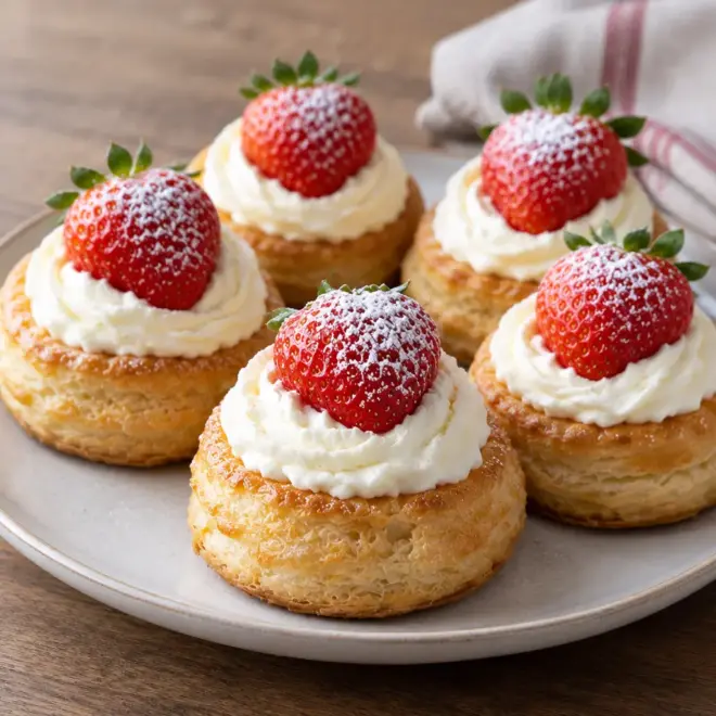 Pâtisseries feuilletées aux fraises, croustillantes et crémeuses