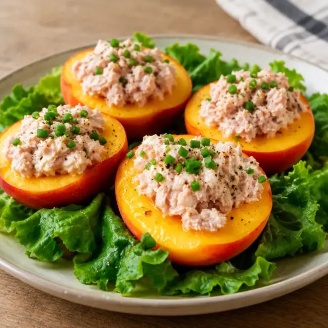 Pêches farcies au thon, recette fraîche et facile