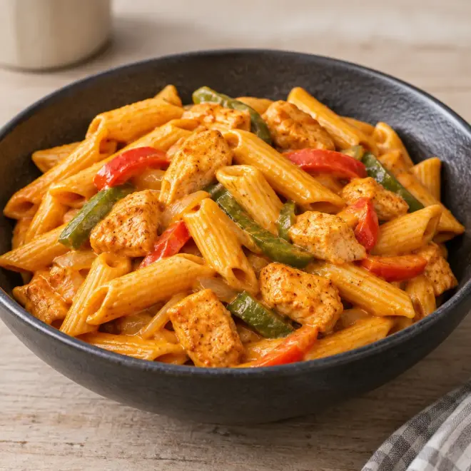 Penne crémeuses au poulet et poivrons faciles