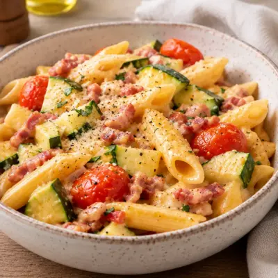Penne crémeuses recette facile aux courgettes