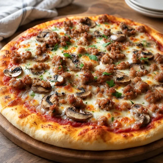 Pizza aux saucisses et champignons facile