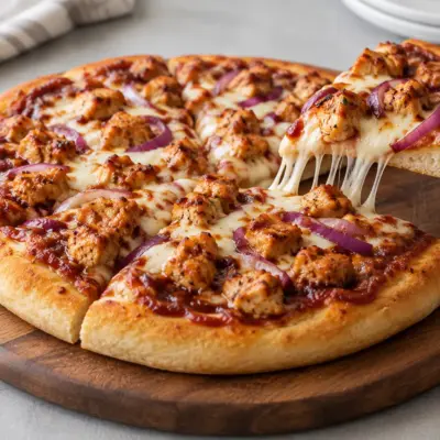 Pizza poulet barbecue maison, pâte moelleuse