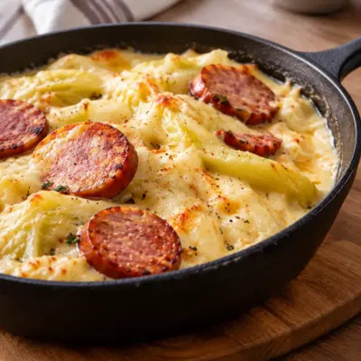 Poêlée crémeuse de chou et saucisse facile