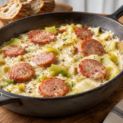 Poêlée crémeuse de poireaux et saucisse facile