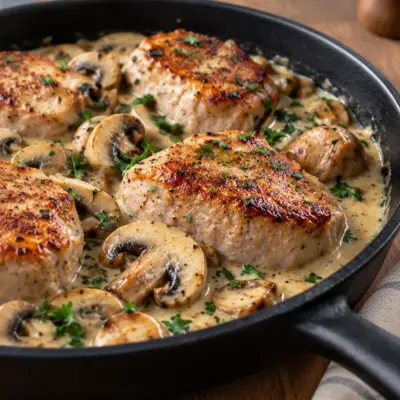 Poêlée crémeuse de porc aux champignons facile