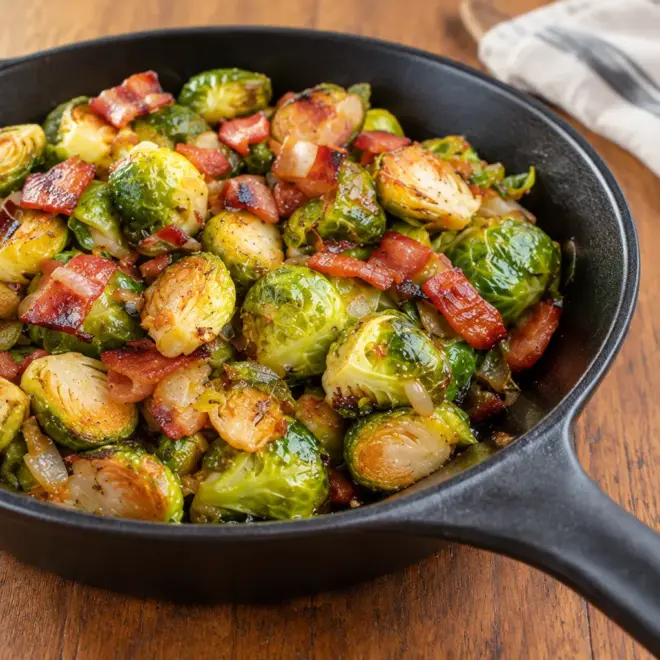 Poêlée de choux de Bruxelles facile au bacon