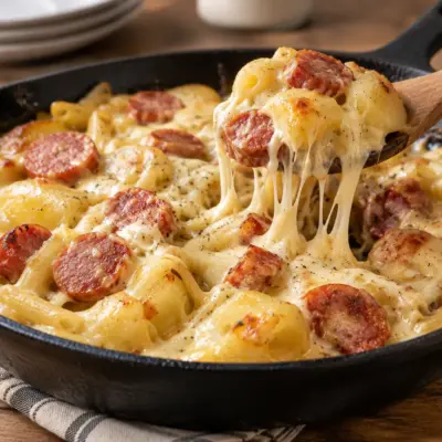 Poêlée pommes de terre saucisse pâtes facile