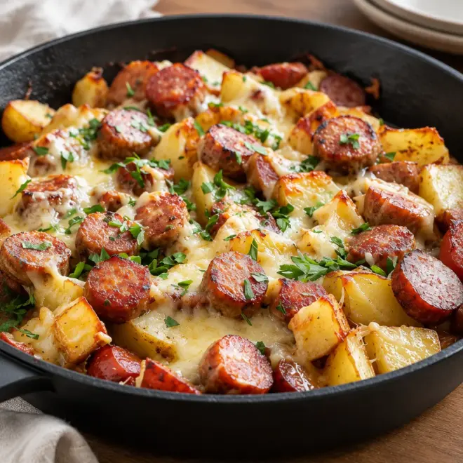 Poêlée pommes de terre saucisses facile et fondante
