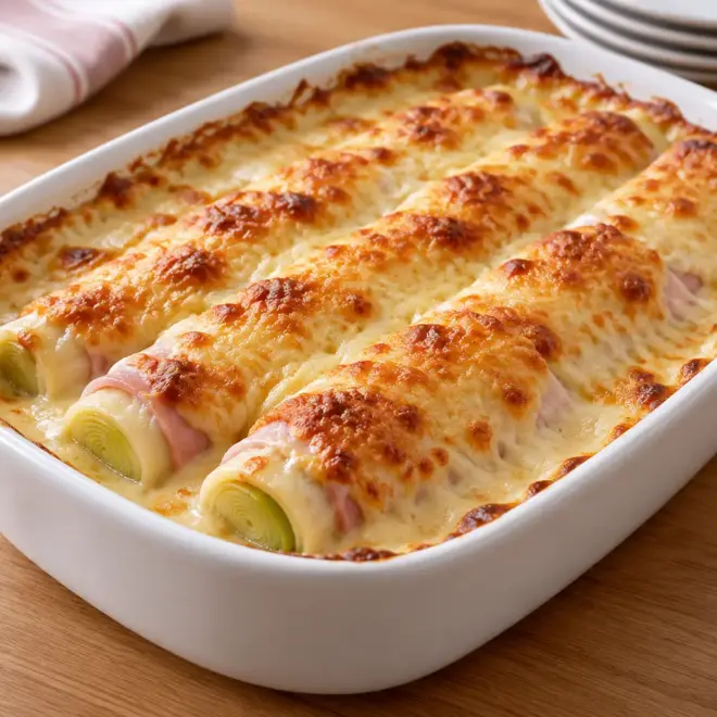 Poireaux au jambon gratinés, recette familiale