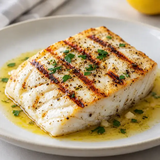 Poisson blanc grillé au citron, moelleux et doré