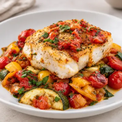 Poisson blanc poêlé aux légumes méditerranéens