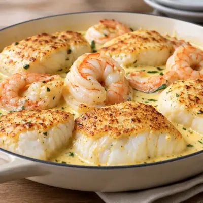Poisson et crevettes recette crémeuse à l’ail