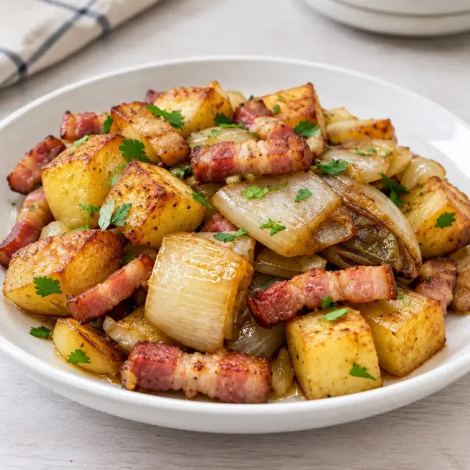 Pommes de terre aux lardons, dorées et fondantes