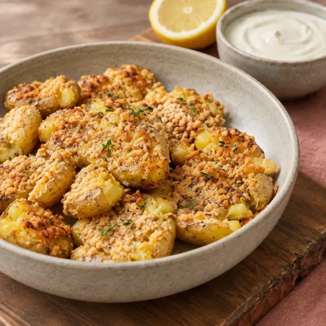 Pommes de terre écrasées croustillantes au parmesan