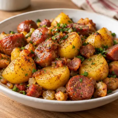 Pommes de terre et saucisse à la poêle facile