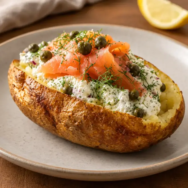 Pommes de terre farcies, recette crémeuse au saumon