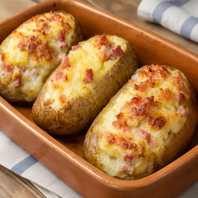 Pommes de terre farcies gratinées, moelleuses et dorées