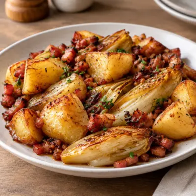 Pommes de terre rôties aux endives caramélisées