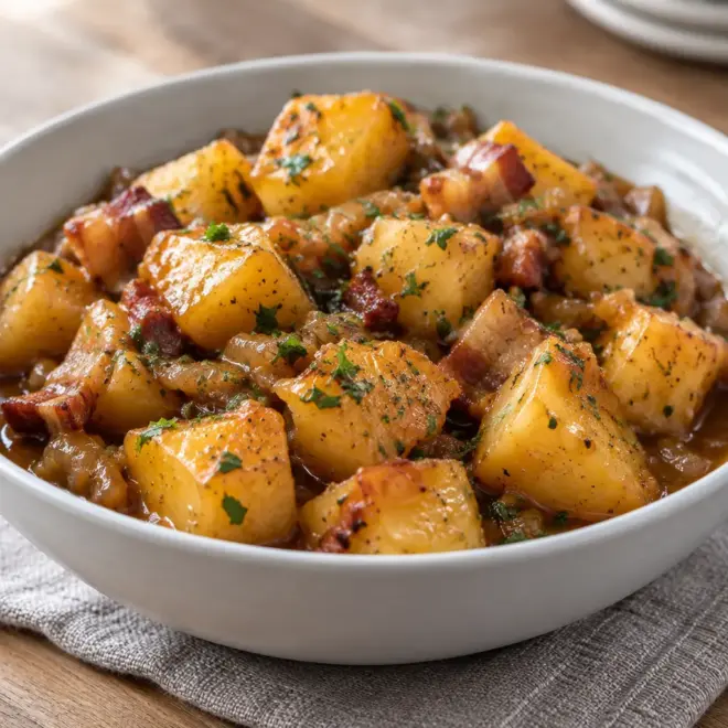 Pommes de terre sauce brune, recette fondante