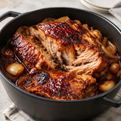 Porc braisé caramélisé, recette fondante en cocotte