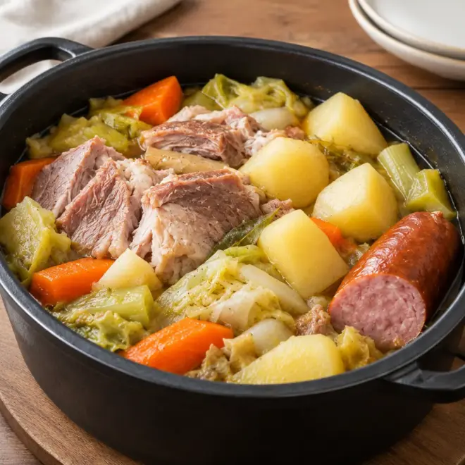 Potée française au chou, porc et saucisse, fondante