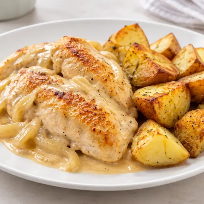 Poulet à la crème et aux oignons facile
