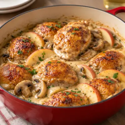 Poulet au cidre recette crémeuse en cocotte