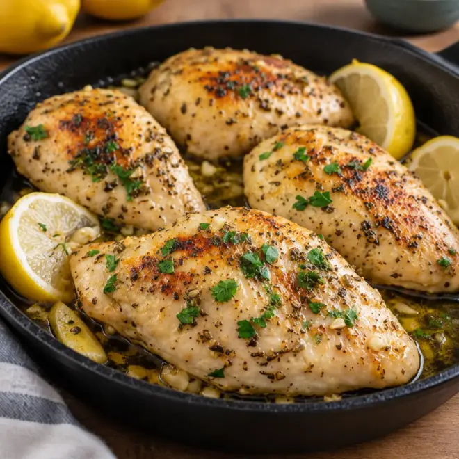 Poulet au citron et à l’ail facile à la poêle