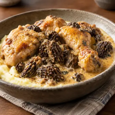 Poulet aux morilles : recette crémeuse et dorée
