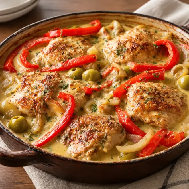 Poulet aux olives et poivrons à la mijoteuse
