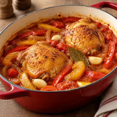 Poulet aux poivrons : recette facile en cocotte