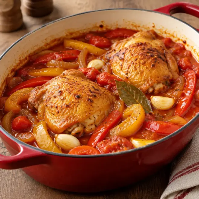 Poulet aux poivrons : recette facile en cocotte