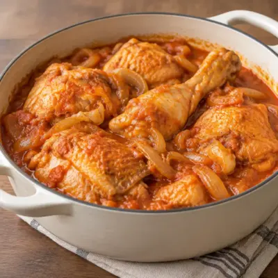 Poulet braisé recette à la tomate et aux oignons
