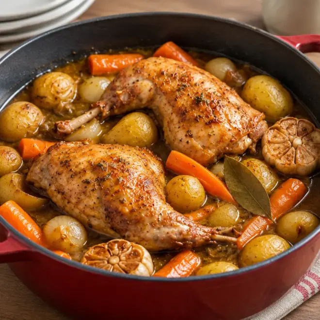 Poulet braisé aux herbes facile en cocotte