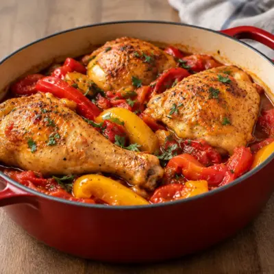 Poulet braisé aux poivrons facile en cocotte